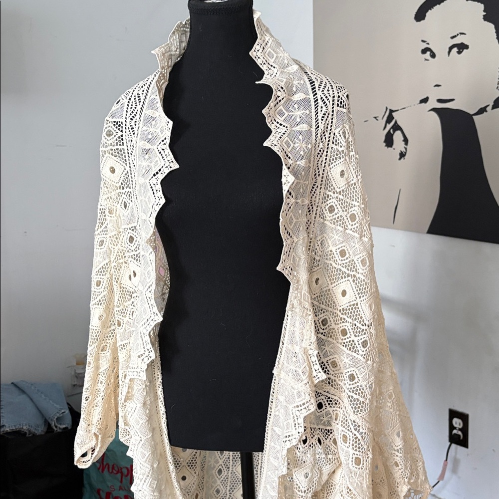 Free People Ivory Crochet Knit Cardigan - Picture 3 of 6